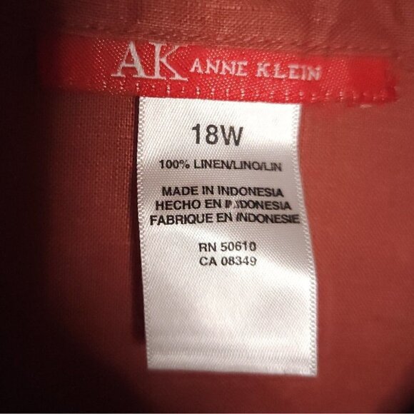 Anne Klein Plus Brick Red Linen 3/4 Sleeve Button Down 18W - Picture 4 of 5